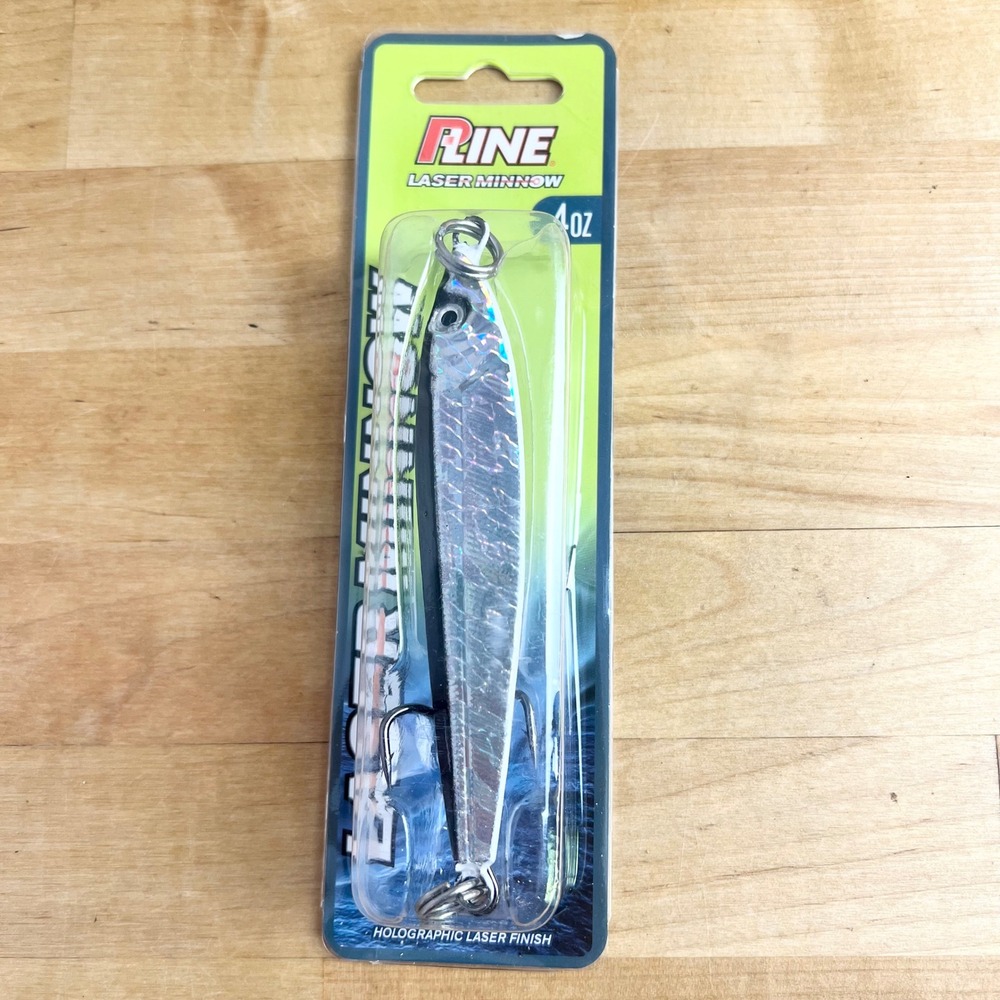 P-Line Fishing‎ Lure Laser Minnow Jig 4oz Silver Holographic Laser Finish NEW